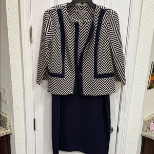 Navy and Cream Chevron Dress w/Jacket